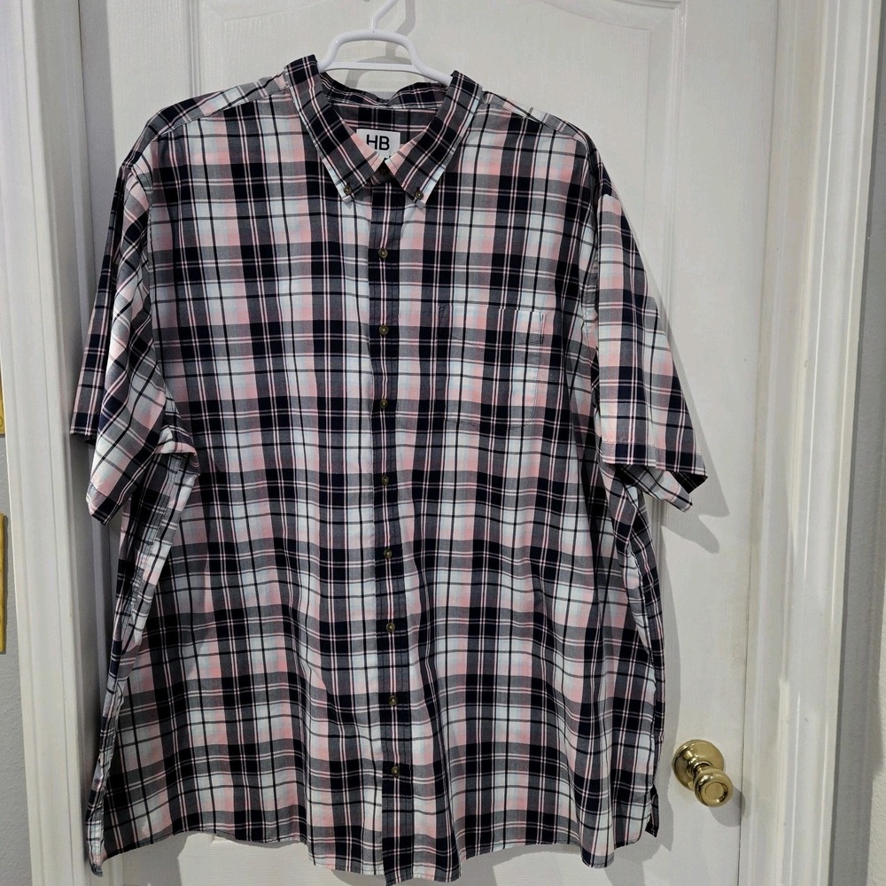 Men's HB 4XLT Short Sleeve Button Up Shirt Blue/pink Chest 66 L 36
